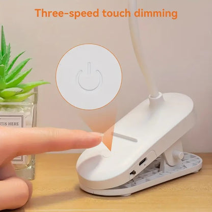 LED Desk Lamp, Touch-Controlled Clip-On Reading Light - 3 Color Temperatures, USB Rechargeable, Eye-Care Soft Light for Bedroom & Home Use