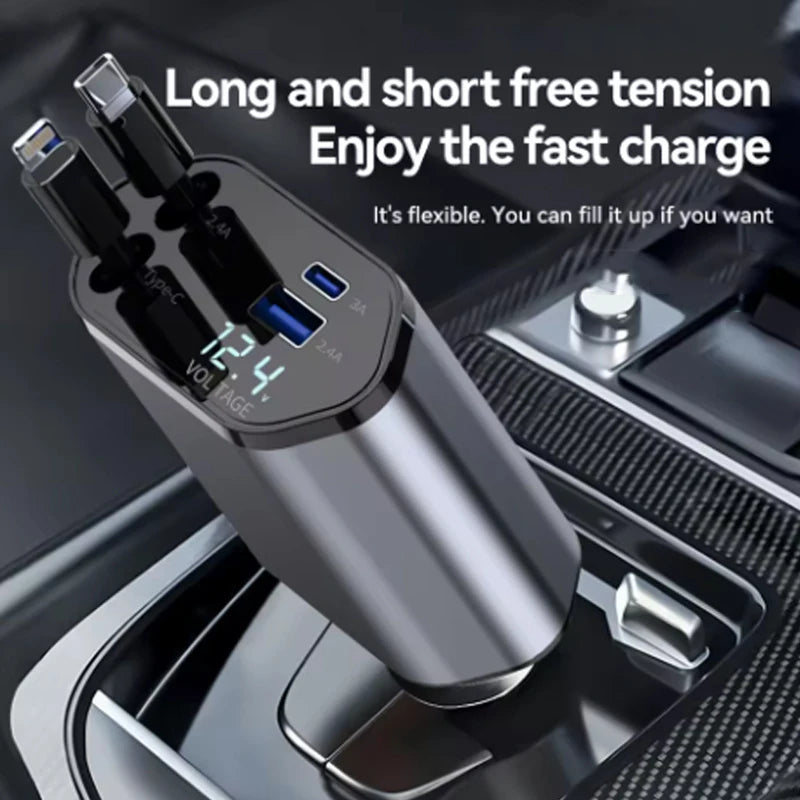 4 in 1 120W  USB Type C Fast car Charger Cable