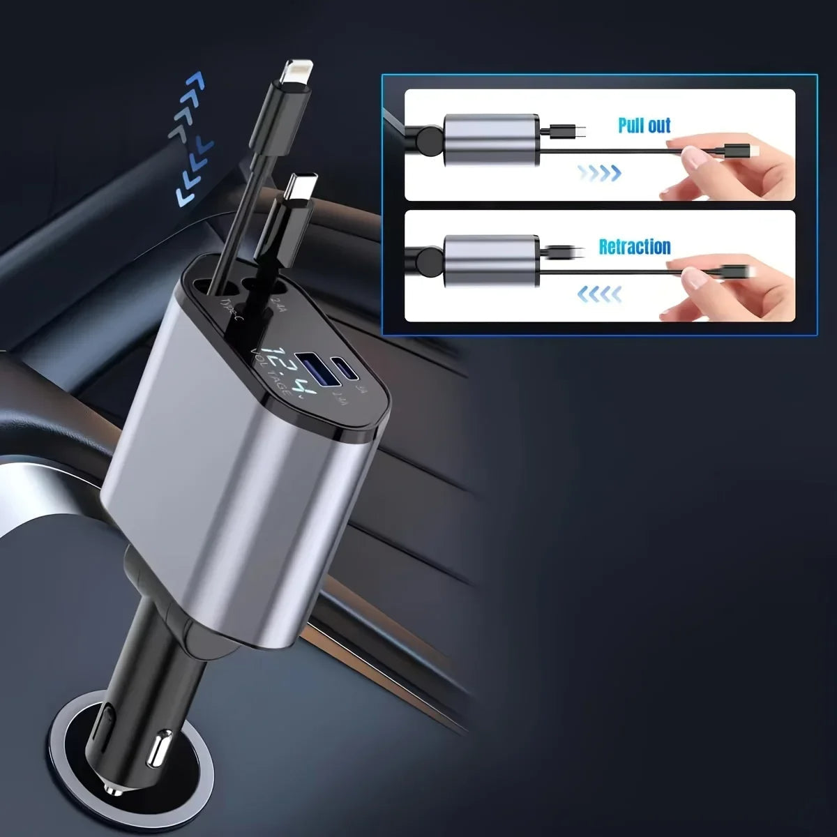 4 in 1 120W  USB Type C Fast car Charger Cable