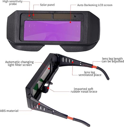 Glasses Safety Protective Solar Powered Auto Darkening Welding Goggles with Adjustable Shade, 2 Sensors Welder Glasses for TIG